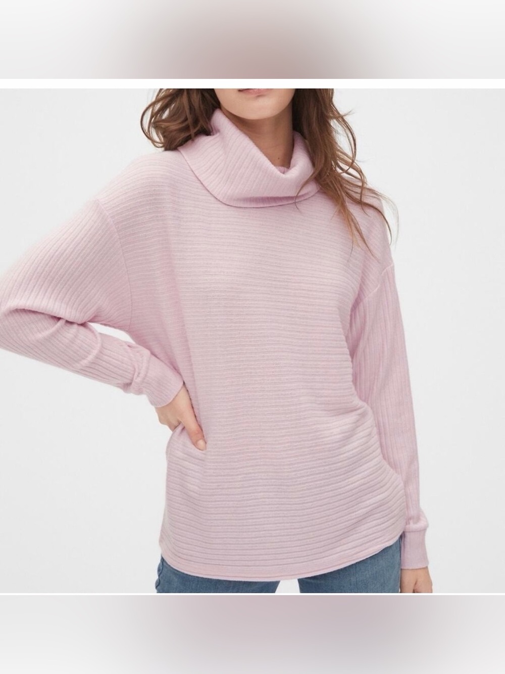 Gap Funnel Neck Ribbed Pullover Sweater Longline Lilac Size Large Tall NEW